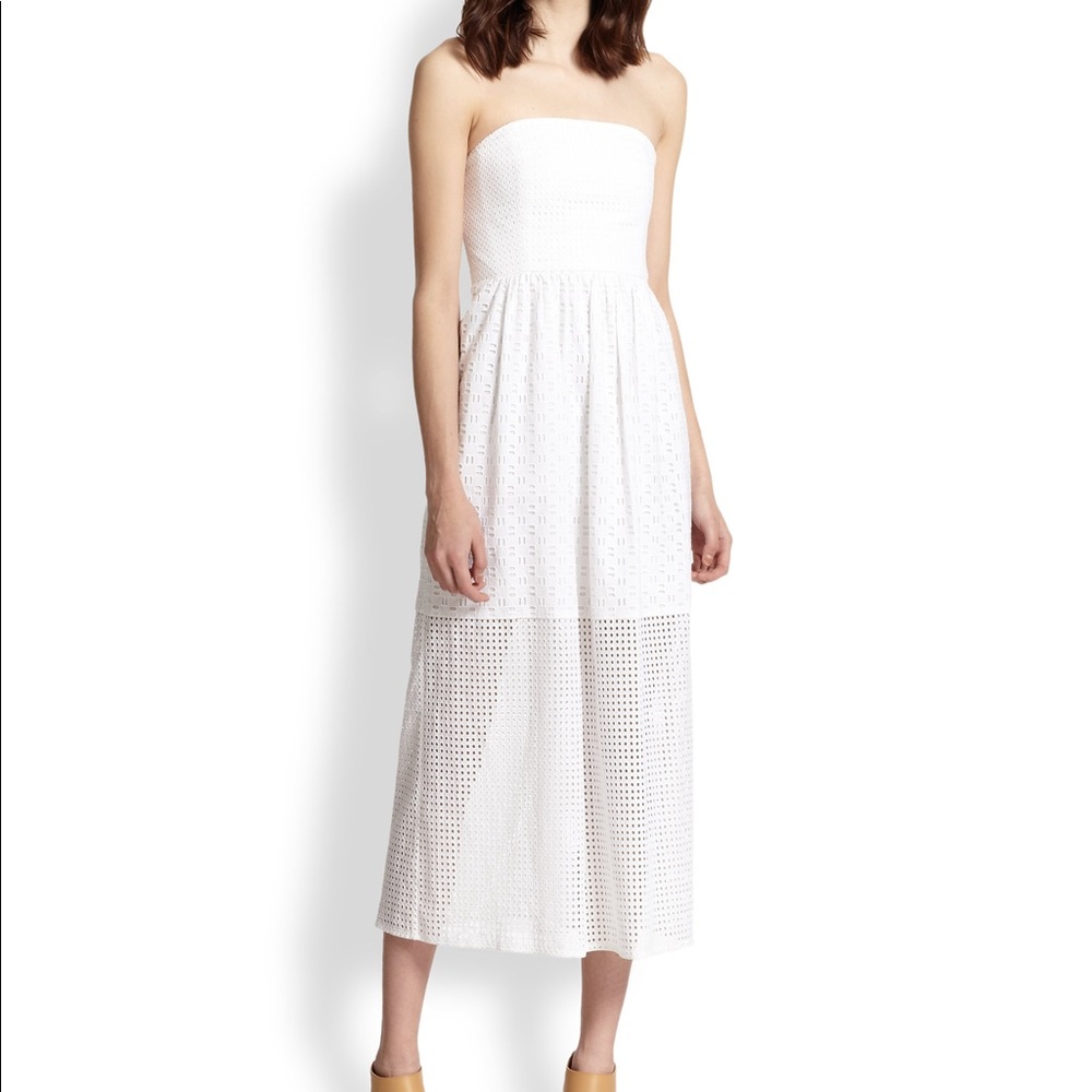 Tibi White Kat Eyelet Strapless Dress